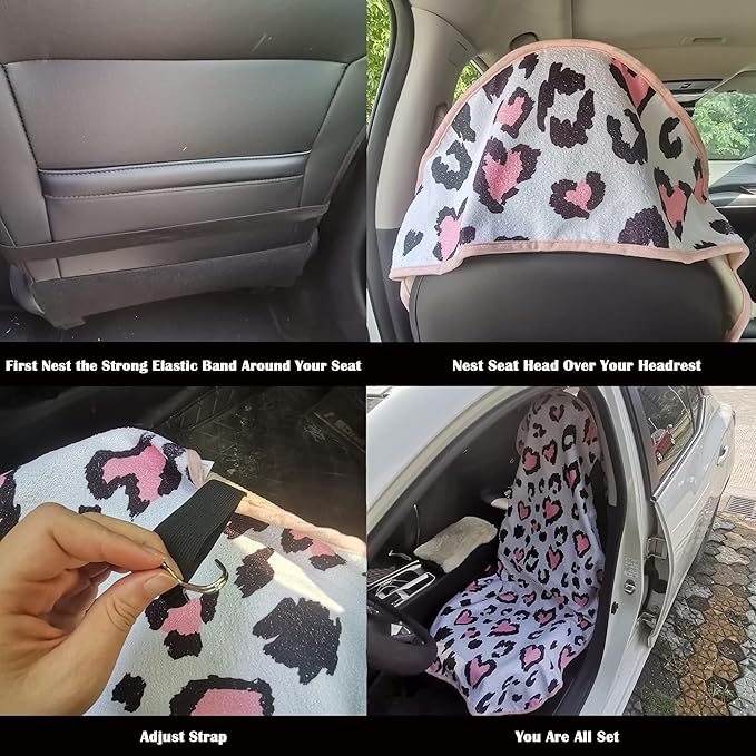 Car Seat Cover Protector Front Seats,for Gym Workout,Running,Swimming,Beach and Hiking,Waterproof Sweat Towel Bucket Seat Covers for Cars SUV Trucks (Leopard Print, 1Pcs)-PawvioPets