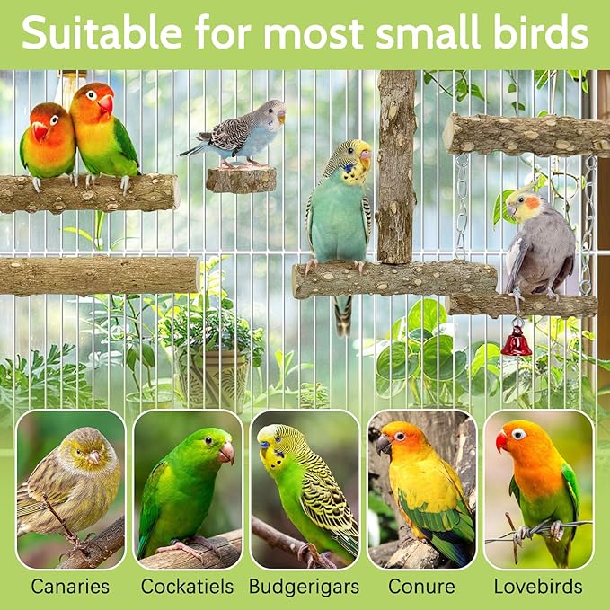 BNOSDM Natural Wood Bird Ladder Perch 6Pcs Parrot Stand Branches Climbing Chewing Stick Parakeet Swing Toys Cage Accessories Paw Grinding Fork Sets for Lovebirds Cockatiels Conure Budgies-PawvioPets