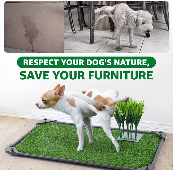 Dog Grass Pad with Tray - 35''x23'' Dog Litter Box Indoor Outdoor Full Potty System, Artificial Grass Patch Mat and Washable Pee Pad for Puppy Training - Pet Toilet for Balcony Patio-PawvioPets