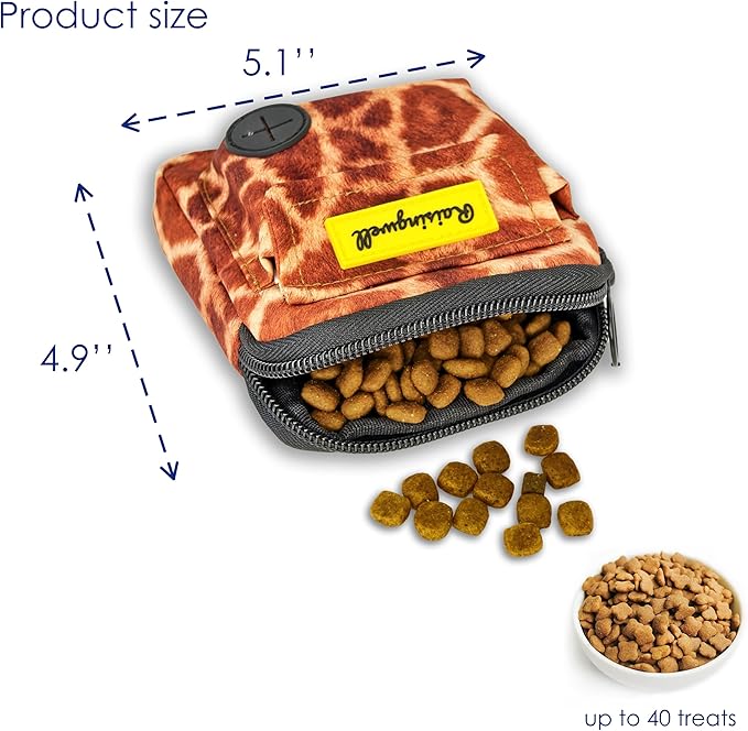 Dog Treat Pouch for Pet Walking and Training with Clicker Poop Bags and Double Bag Design Small Fanny Zipper Pack Holder for Puppy Snack Dispenser Kit for Leash and Outdoor Use Deer Hide Skin-PawvioPets