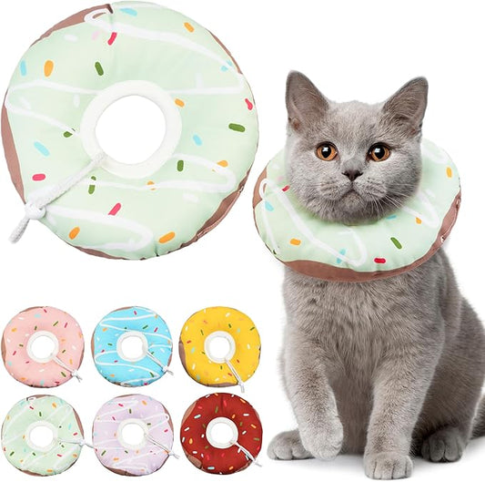 Cat Cone Collar Soft, Waterproof Cat Recovery Collars Spay Cones to Stop Licking Cute Donut E Collar After Surgery Anti-Lick Wound Healing Safety Elizabethan Collar for Kittens (Donut Green, Small)-PawvioPets