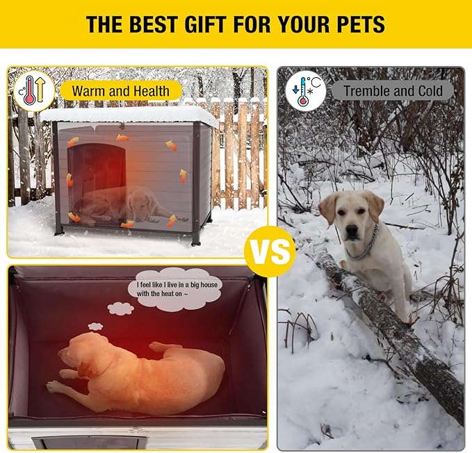 Aivituvin Dog House Outdoor with Insulated Liner, Weatherproof Dog House for Winter, Suitable for Small & Medium & Large Dogs with Unique All-Around Iron Frame(Off-White)-PawvioPets