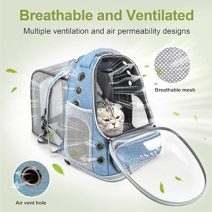 Expandable Cat Backpack,Cat Bubble Backpack Carrier for Carrying Cats, Pets and Small Dogs,Airline-Approved,Designed for Travel, Hiking, Walking,Car （Blue-PawvioPets