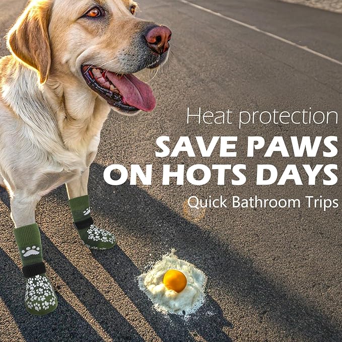 EXPAWLORER Anti Slip Dog Socks to Prevent Licking Paws, Shoes for Hot Pavement, Dog Booties for Small Medium Large Senior Dogs, Traction Control Boots & Paw Protectors for Hardwood Floors ArmyGreen-PawvioPets