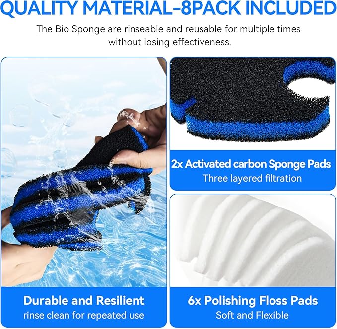 Canister Filter Pads Compatible with AMOSIJOY 172/225/265GPH Canister Filter Media Replacement for Pondforse 172/225/265GPH Aquarium Canister Filter for Aquariums Fish Tanks Turtle Tank 8 Pack-PawvioPets