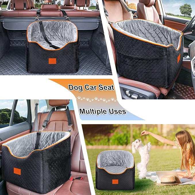 Dog Car Seat for Small Dogs, Memory Foam Booster Dog Seat for Dogs up to 35 lbs, Elevated Pet Car Seat, Travel Safety Pet Seat with Washable Removable Cover, Storage Pockets (Green)-PawvioPets