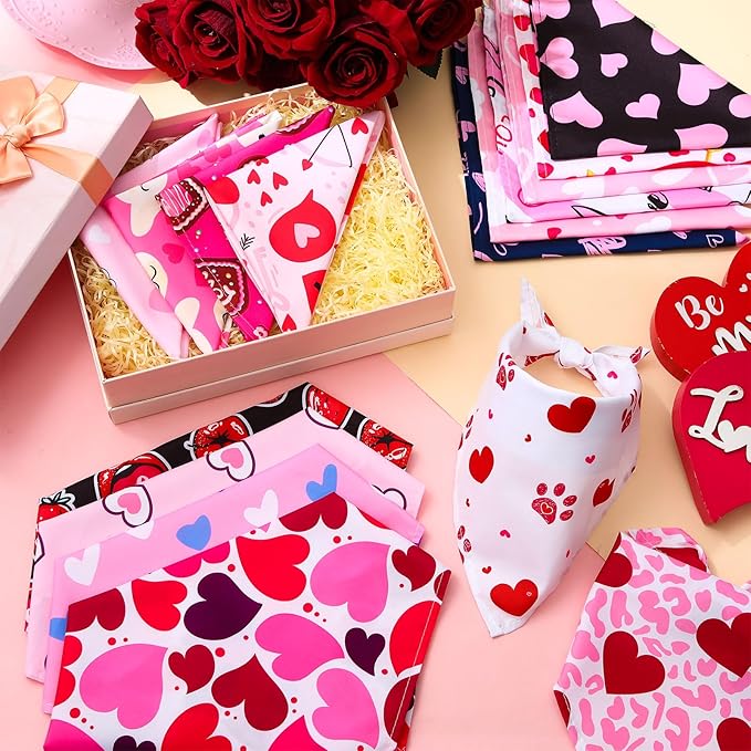 Amylove 120 Pcs Halloween Dog Bandanas Bulk Holiday Triangle Dog Pack Puppy Kerchief Bandana Adjustable Pet Scarf for Pet Cat Costume Accessories Decor(Love)-PawvioPets