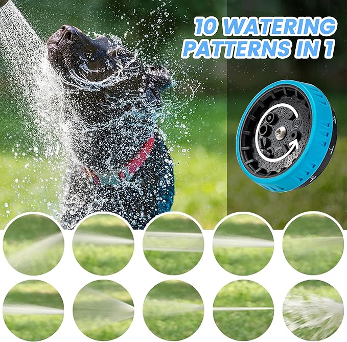 Dog Wash Hose Attachment, 10-in-1 Spray Mode Pet Shower Soap Sprayer with Grooming Comb Rubber Brush, Hose Nozzle with 100cc Soap Dispenser, for Watering, Car Wash, Dog and Horse Showering (Blue)-PawvioPets