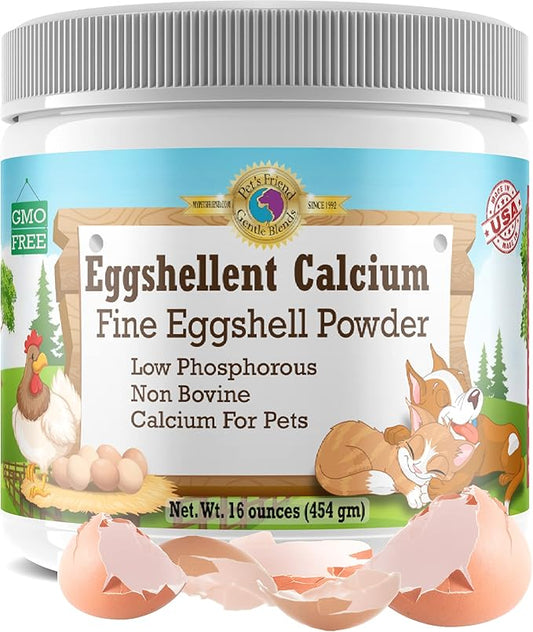 Calcium for Dogs and Cats - Fine Eggshell Powder - Strong Hip & Joint Supplement for Dogs and Cats- Dietary Supplement - No Additives - Pet's Friend Eggshellent Calcium 16oz-PawvioPets