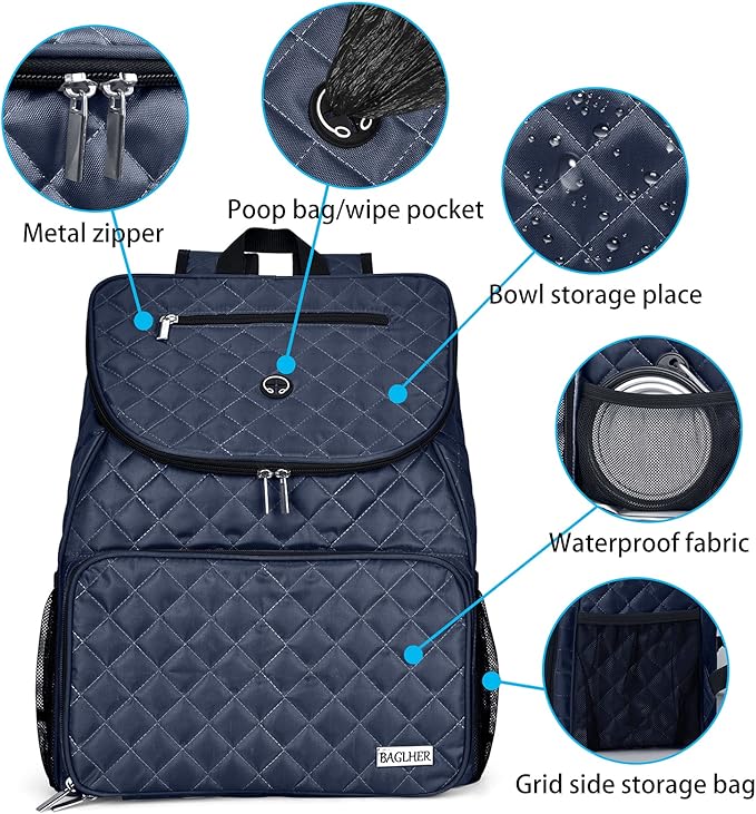 BAGLHER Dog Travel Bag,Airline Approved Pet Supplies Backpack, Dog Travel Backpack with 2 Silicone Collapsible Bowls and 2 Food Baskets.-PawvioPets