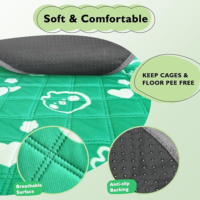 2 Pack Guinea Pig Bedding - Washable Guinea Pig Liner for Midwest Cage, Waterproof Reusable & Anti Slip Pee Pads Super Absorbent Mats for Small Animals Rabbit Hamster Rat (Green, 48 x 24 Inch)-PawvioPets