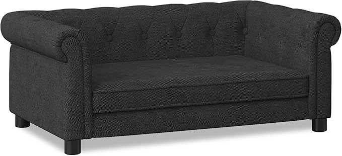 Dog Sofa Couch for Medium to Large Dogs, Memory Foam Pet Sofa Couch with Washable Fabric, Durable Elevated Dog Bed with Legs, Removable Cushion for Medium and Large Dogs, Black-PawvioPets