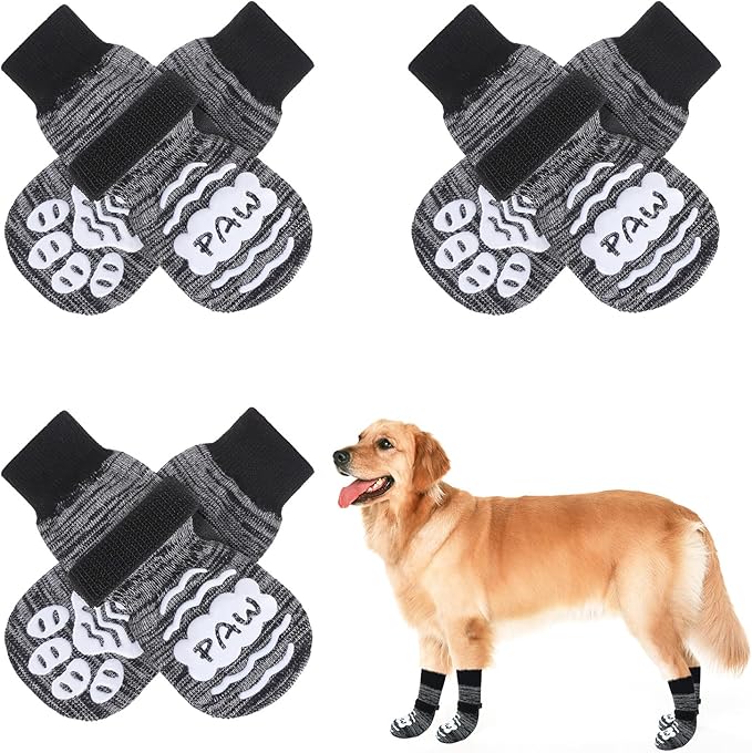 BEAUTYZOO Anti Slip Dog Socks for Small Medium Large Dogs,Paw Protector with Grips for Hardwood Floor Hot/Cold Pavement,Traction Control 3 Pairs AntiTwist Dog Shoes to Prevent Licking for Senior Dog-PawvioPets