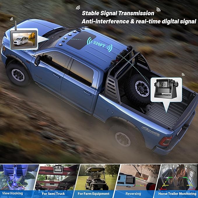 EWAY Wireless WiFi Magnetic Hitch Backup Camera 1080P HD Rechargeable Battery Powered No Wiring Rear View Reverse Monitoring Camera for Car Truck Pickup RV Camper 5th Wheel Horse Trailer Boat Trailer-PawvioPets