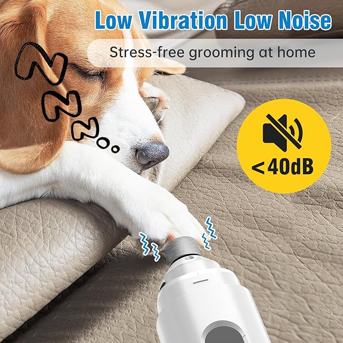 Dog Nail Grinder, 7-Speed Quiet Electric Dog Nail Trimmers, Dog Nail Clippers with Sponge Dust Collection & File for Small Medium Large Dogs, Rechargeable Pet Paw Grooming Supplies Kit-PawvioPets