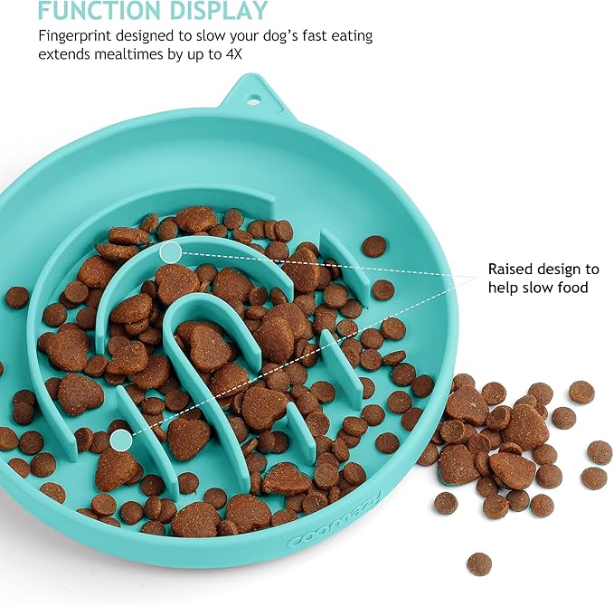 Coomazy Silicone Slow Feeder Dog Cat Bowls, Interactive Puzzle Toy for Pets Dry/Wet Food Training, Keeps Dogs Cats Busy, Prevents Puppy Kitty Overeating (Cyan, 1.4 Cup)-PawvioPets