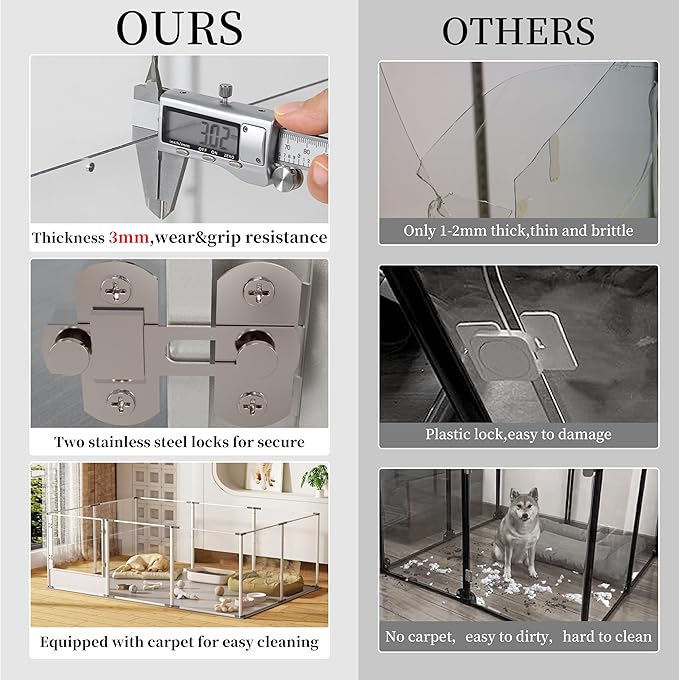 Dog Clear Playpen Fence Kennel: 10Panels Indoor Transparent Whelping Box Pen Cage with Waterproof whelping pad - Extra Long Acrylic Exercise Kennel with Metal Frame for Cats Puppy Rabbits Guinea Pig-PawvioPets