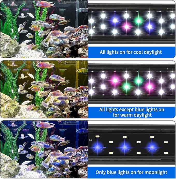 AQUANEAT LED Aquarium Light for 18 to 24 Inch Fish Tank, Auto On Off with Timer, Full Spectrum, Adjustable Brightness, Daylight Moonlight Mode, for Fresh Water Low-to-Mid Light Plants-PawvioPets
