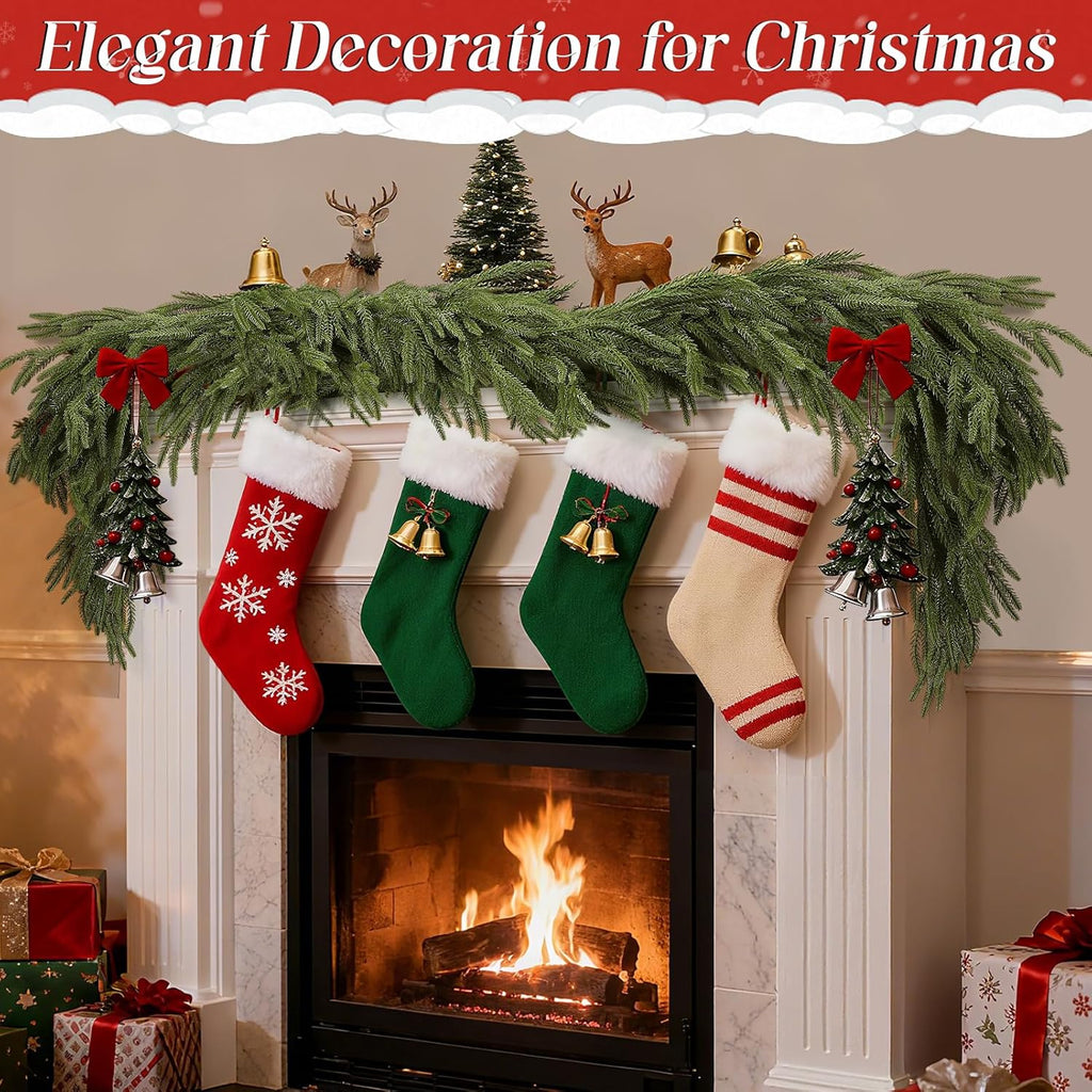 6ft Christmas Norfolk Pine Garland - Real Touch Artificial Greenery Cedar Garland for Xmas Fireplace Mantle Table Window Home Holiday Decoration