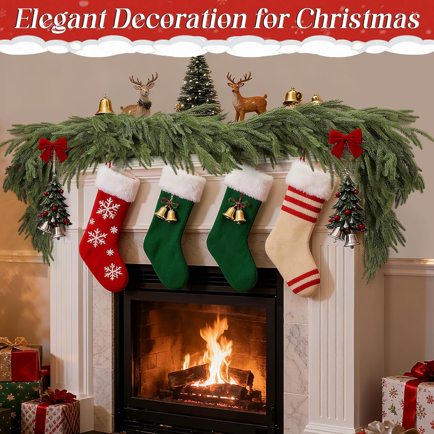 6ft Christmas Norfolk Pine Garland - Real Touch Artificial Greenery Cedar Garland for Xmas Fireplace Mantle Table Window Home Holiday Decoration