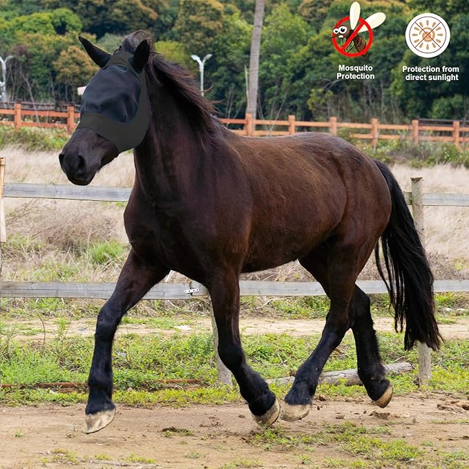 2 Piece Horse Fly Mask with Ears, Comfortable Fit Stretch Fabric Big Eye Space Soft Breathable with UV Protection for Full Horses (Red-Black)-PawvioPets