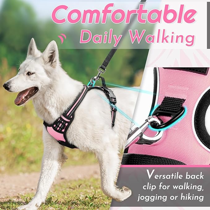 Eagloo Dog Harness Small Sized Dog, No Pull Service Vest with Reflective Strips and Control Handle, Adjustable and Comfortable for Easy Walking, No Choke Pet Harness with 2 Metal Rings, Pink, S-PawvioPets