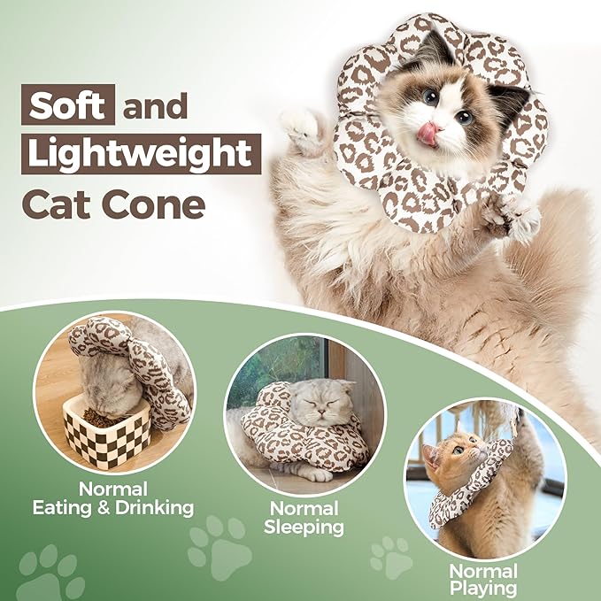 ComSaf Cat Cone Collar Soft - E Cat Collar Cones to Stop Licking After Surgery, Recovery Elizabethan Collar for Cats, Soft Cat Cone for Small Cats Kitten, Waterproof & Lightweight, Brown Leopard, S-PawvioPets