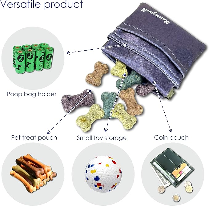 Dog Treat Pouch, Pocket Sized Pet Training Pouch, Hand Free Purple Dog Walking Bag with Carabiner, Self-Closing Pet Feed Snack Reward, for Puppy Travel or Outdoor Use, NanoPTC-PawvioPets
