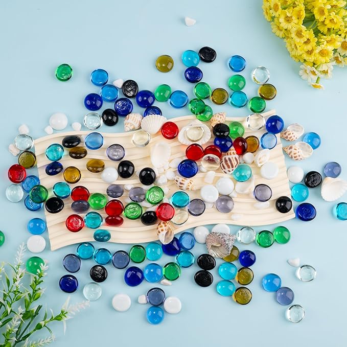 1LB Mix Glass Marbles, Transparent and Smooth Flat Glass Beads for Vases, Mosaic Gem Pebbles for Aquarium Decor, Floral Arrangements, Mancala Stones, Vase Filler and Crafts(Approx. 80-100 PCS)-PawvioPets