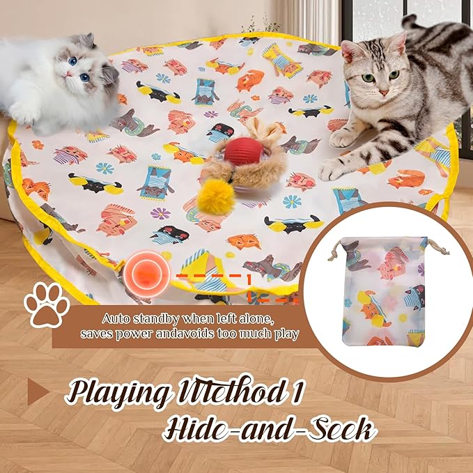 28-Inch Automatic Cat Toys Cat Play Mat with Motion-Activated Rolling Ball–Interactive Hide-and-Seek Cat Toy for Indoor Cats’ Exercise-PawvioPets