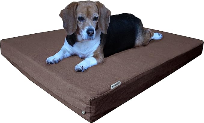 Dogbed4less Orthopedic Memory Foam Dog Bed for Medium Dogs with Washable Denim Cover, Waterproof Liner and Extra Pet Bed Case, 37X27X4 Inch, Brown-PawvioPets
