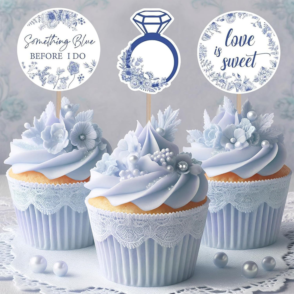 20PCS Something Blue Before I Do cupcake toppers,Something Blue Before I Do Bridal Shower Decorations Cake Topper for Bridal Shower Bachelorette Wedding Engagement Party