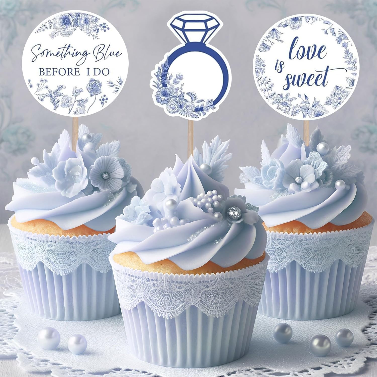 20PCS Something Blue Before I Do cupcake toppers,Something Blue Before I Do Bridal Shower Decorations Cake Topper for Bridal Shower Bachelorette Wedding Engagement Party