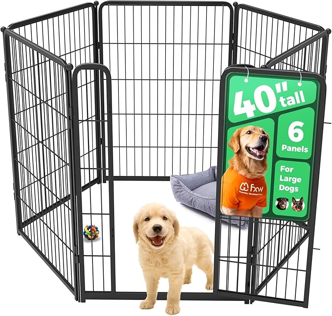 FXW Homeplus Unleashed Indoor Dog Playpen - Stress-Free and Safe Play, Heavy Duty 40 Inch 6 Wire Panels Dog Pen for Medium and Large Dogs, Black│Patented-PawvioPets