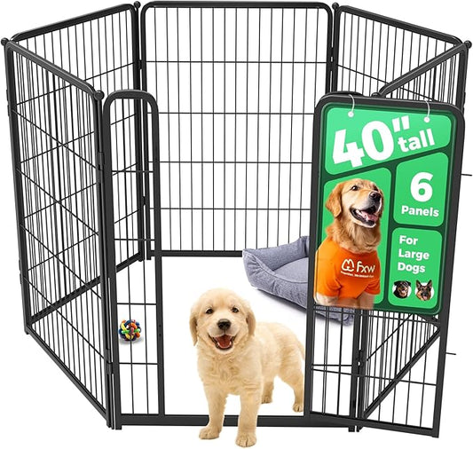 FXW Homeplus Unleashed Indoor Dog Playpen - Stress-Free and Safe Play, Heavy Duty 40 Inch 6 Wire Panels Dog Pen for Medium and Large Dogs, Black│Patented-PawvioPets