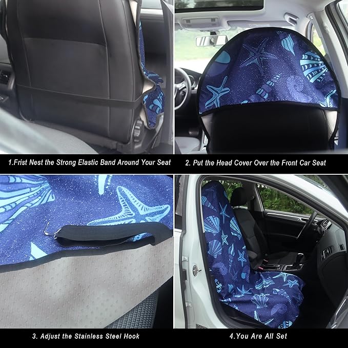 Car Seat Cover Protector Front Seats,for Gym Workout,Running,Swimming,Beach and Hiking,Waterproof Sweat Towel Bucket Seat Covers for Cars SUV Trucks (Conch Shells Starfish, 2Pcs)-PawvioPets