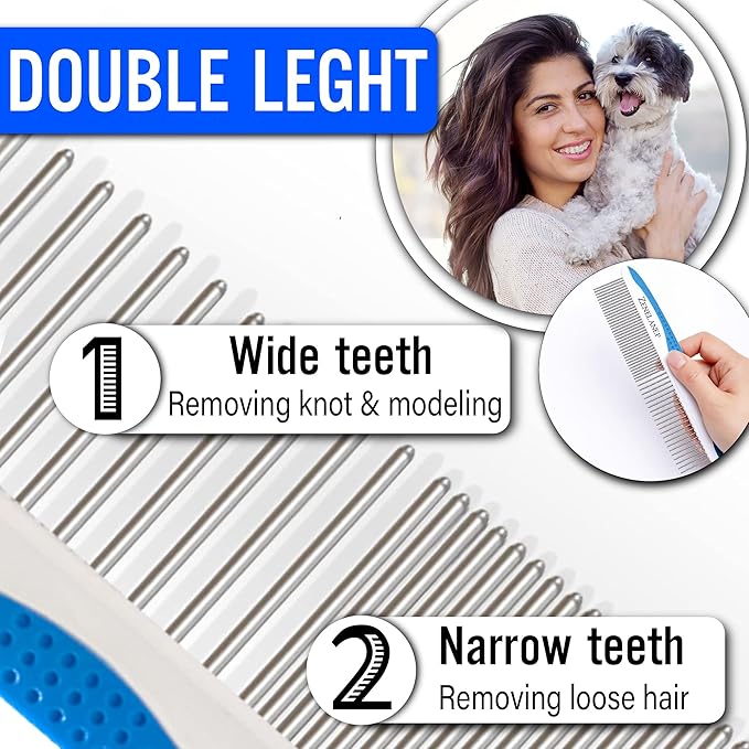 Dog Grooming Comb for Matting – Metal Dematting Comb with Stainless Steel Teeth & Non-Slip Handle (Style 1)-PawvioPets