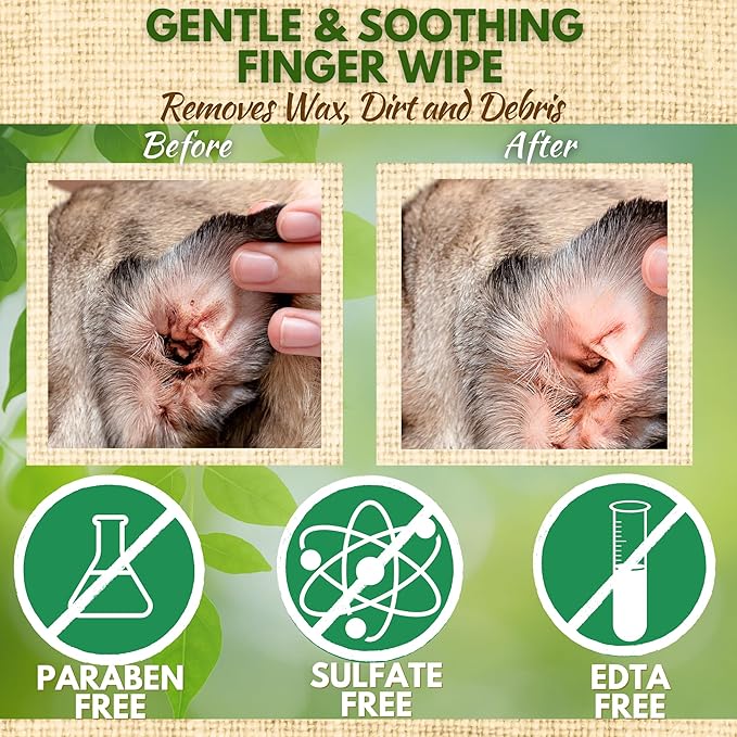EcoBark Dog Ear Cleaner - Dog Ear Wipes with Finger Pad in Ear Solution - Gentle Otic Dog Grooming Supplies to Soothe Dog Ear Itching - Cleanse Away Dirt and Debris-PawvioPets