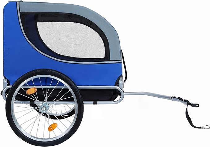 Blue-Grey Large Folding Bike Trailer for Dogs – Heavy-Duty Steel Frame, 66LB Capacity Pet Carrier for All-Terrain Cycling, Jogging & Camping Adventures!-PawvioPets