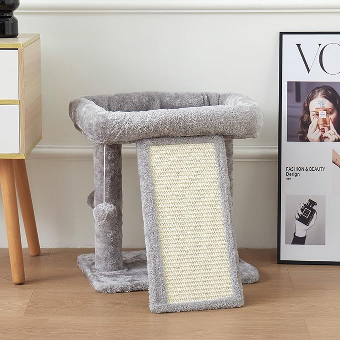 17.7-inch Small Cat Tree Tower with Scratching Post for Indoor Cats,Light Grey-PawvioPets