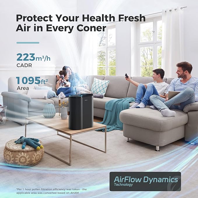 AROEVE Air Purifiers for Home Bedroom, Covers Up to 1095 ft², 3-in-1 Filter Sleep Mode, Air Quality Indicator Ring, Remove Dust Smoke Odor Pollen Allergies Pet Hair for Dorm Room, Office, MK04, Black-PawvioPets