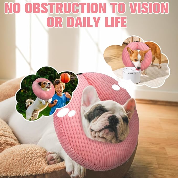 BINGPET Inflatable Dog Cone Collar Alternative After Surgery,Soft Recovery Cone for Dogs to Stop Licking,Protective Neck Donut E Collar Adjustable for Small Medium Large Dogs & Cats(Pink,L)-PawvioPets