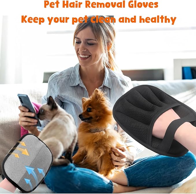 2Pcs Five-Finger Pet Hair Removal Glove for Dogs,Reusable Cat Grooming Gloves,Pet Hair Collector Keychain,Electrostatic Pet Hair Removal Tool for Furniture,Car,Couch,Carpet,Essential Pet Supplies-PawvioPets