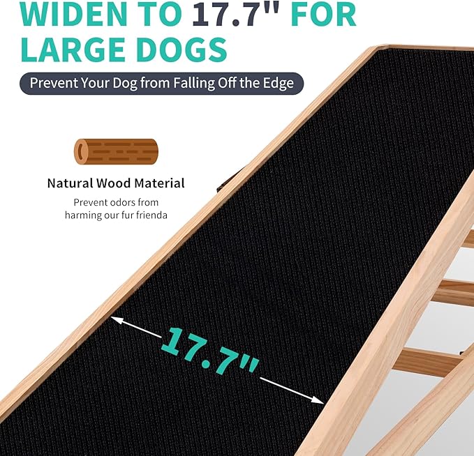Dog Ramp, Adjustable Height Wooden Folding Pet Ramp for Bed, Couch,SUV-High Traction, Portable Paw Ramps for Small & Large Old Dogs & Cats - Furniture Quality-PawvioPets