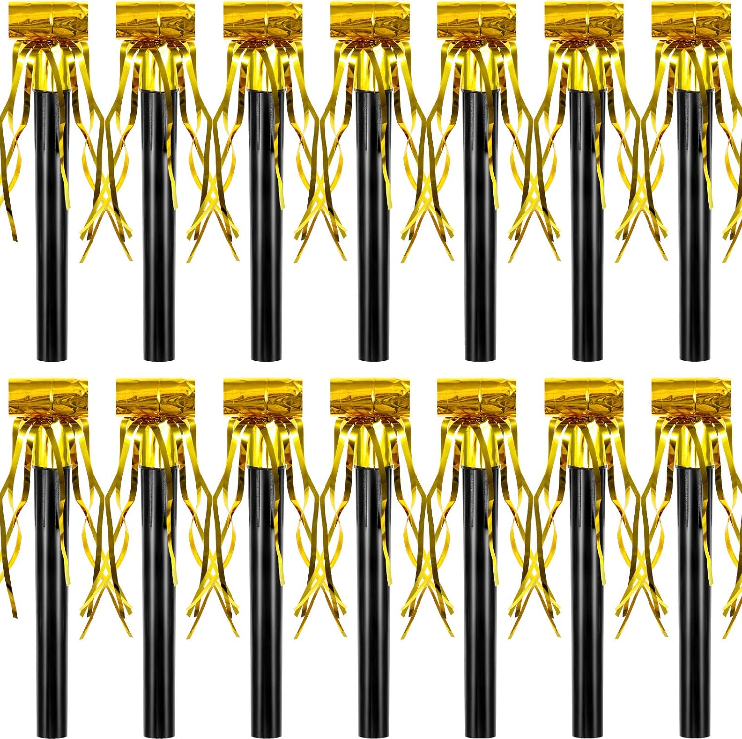 Skylety 18 Pcs Party Blower Noisemakers Party Squawkers Blowouts Whistles Fringed Noise Maker Musical Blowouts for Birthday Supplies(Black and Gold)