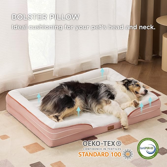 Bedsure XL Plus Orthopedic Dog Bed for Extra Large Dogs - Washable XLarge Dog Cat Bed Waterproof, Comfort Dogs Couch Sofa with Washable Removable Cover, Pet Bed with Nonskid Bottom, Pink, 48"-PawvioPets