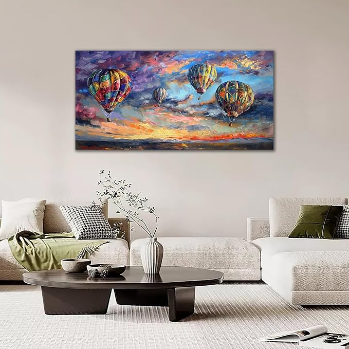 Extra Large Wall Art Hot Air Balloons Canvas Living Room Pictures Framed Prints Colorful Oversize Wall Decor Animal Painting Artwork for Bedroom Dining Home 60"x30"-PawvioPets