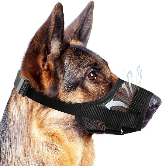 Dog Muzzle, Soft Mesh Muzzle for Large Dog Mouth Guard, Breathable Adjustable Muzzles to Prevent Biting, No Bark Muzzle for Dogs Allow Panting Drinking (Black, L)-PawvioPets