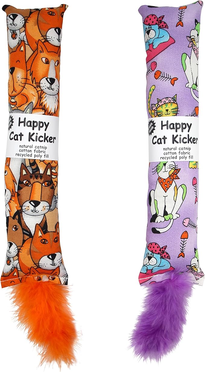 2 Pack Natural Interactive Catnip Cat Kicker with Feathers, Bite Resistant Chew Toy, Crinkle Kicker, Accessories for Indoor Cat-PawvioPets