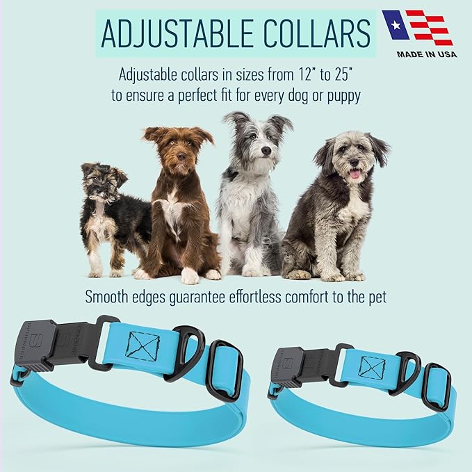 Dogline Biothane Waterproof Dog Collar with Herm Sprenger Stainless Steel Quick Release Buckle – Heavy Duty Tactical Durable Collar for Dogs – Comfortable and Safe Pet Collar, W 1" L 15-25" Sky Blue-PawvioPets